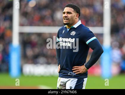 Edinburgh, Großbritannien. November 2024. Sione Tuipulotu aus Schottland während des Autumn Nation Series-Spiels im Murrayfield Stadium, Edinburgh. Der Bildnachweis sollte lauten: Neil Hanna/Sportimage Credit: Sportimage Ltd/Alamy Live News Stockfoto