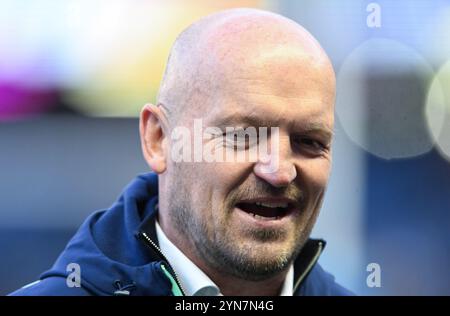 Edinburgh, Großbritannien. November 2024. Schottlands Cheftrainer Gregor Townsend während des Spiels der Autumn Nation Series im Murrayfield Stadium, Edinburgh. Der Bildnachweis sollte lauten: Neil Hanna/Sportimage Credit: Sportimage Ltd/Alamy Live News Stockfoto