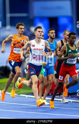 Jakob Ingebrigtsen (NOR) tritt im Halbfinale der Männer 1500 bei den Olympischen Sommerspielen 2024 an. Stockfoto