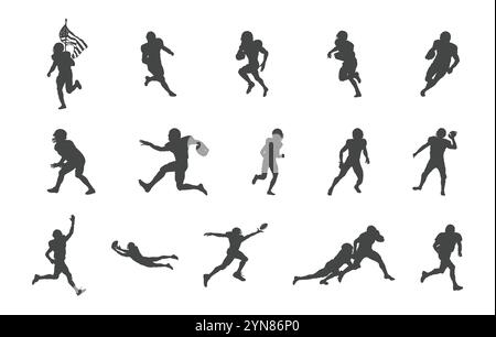 Silhouetten von Fußballspielern, Vektoren von American Football-Spielern, Silhouetten von American Football-Spielern, Vektoren von Sportspielern Stock Vektor