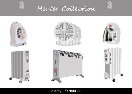 Heizungsansammlung in verschiedenen Stellungen. Vektorabbildung. Stock Vektor