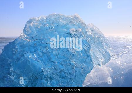 Eisbrocken wurden am Ufer des Ozeans in der Nähe der Gletscherlagune Jokulsarlon in Island gespült Stockfoto