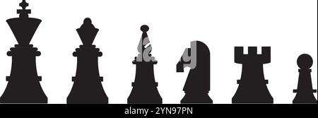 Schach-Silhouetten. Schachsymbole gesetzt. Schachvektorsymbole. Schachfiguren. Schachbrett Stock Vektor
