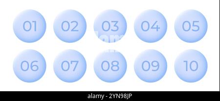 3d glatter Kreis, Aufzählungspunkt 1 bis 10 Stock Vektor