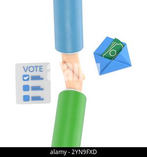 Zeichentrickgestensymbol Mockup.3D Hand, die Stimmzettel in den Wahlzettel legt. Wahlen, Abstimmung, Wahlgang, Bürgerbeteiligung an der Abstimmung Konzept.3D r Stockfoto