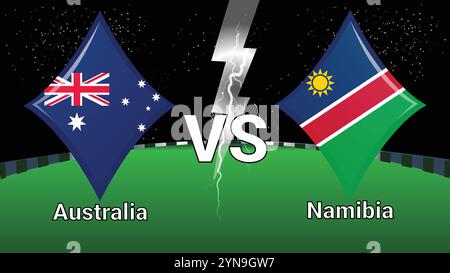 Spiel Stadion und Sky Stars Thunder Flash mit Australien gegen Namibia Stock Vektor