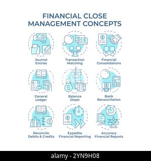 Financial Close Management – sanfte blaue Konzeptsymbole Stock Vektor