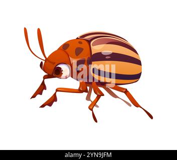Cartoon lustige Colorado Kartoffelkäfer-Insektenfigur mit übergroßen Googly-Augen, gestreifter Schale und leuchtenden Antennen. Isolierter Vektor Leptinotarsa decemlineata, verspielte Gartenschädling oder Insektenfigur Stock Vektor