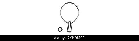 Eine durchgehende Darstellung eines Tennisschlägers und -Balls, isoliert auf weißem Hintergrund. Linienkunst eines Tennisschlägers und -Balls Stock Vektor