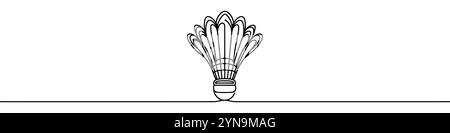 Minimalistische Vektorillustration, die einen Shuttlecock darstellt, gezeichnet mit einer einzelnen durchgehenden schwarzen Linie auf weißem Hintergrund Stock Vektor