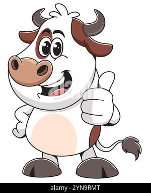 Fröhliche Cartoon-Kuh, Die Die Daumen Hoch Gibt Stock Vektor
