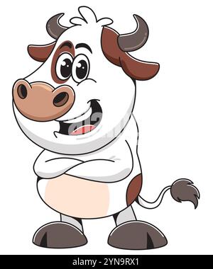Happy Cartoon Cow Figur Crossing Arms Stock Vektor
