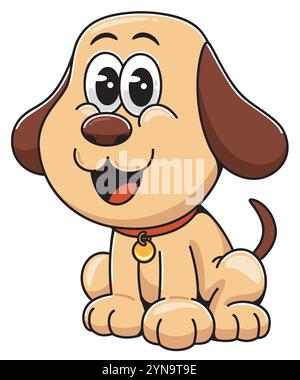 Happy Cartoon Hündchen sitzt und lächelt Stock Vektor