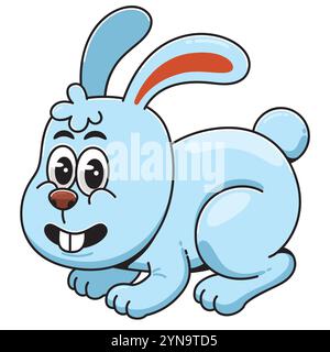 Verspielter blauer Karikaturhase mit großen Augen Stock Vektor