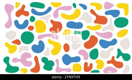 Kreative, fließende Blob-Formen in verschiedenen Farben, ideal für abstrakte Hintergründe und Dekorationen. Hochwertiges Vektorset mit einzigartigen, organischen Formen. Stock Vektor