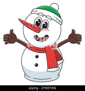 Fröhliche Zeichentrick-Schneemann-Illustration Stock Vektor