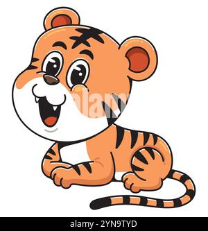Niedliches Cartoon-Baby-Tiger Lächelt Fröhlich Stock Vektor
