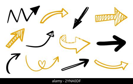Vektor Verschiedene Scribbles Pfeile Markierungen Symbole Gesetzt. Stock Vektor