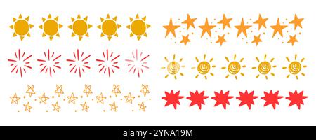 Scribble Stars Sonnen Doodle Borders Strikes Set Stock Vektor