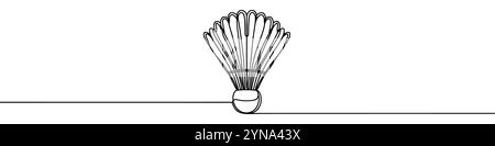 Minimalistische Vektorillustration, die einen Shuttlecock darstellt, gezeichnet mit einer einzelnen durchgehenden schwarzen Linie auf weißem Hintergrund Stock Vektor