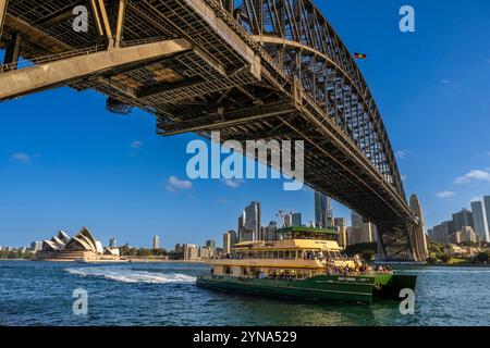 Australien, New South Wales, Sydney, das Opernhaus von Sydney vom Architekten Jørn Utzon, das von der UNESCO zum Weltkulturerbe erklärt wurde, die Hafenbrücke und die Bucht von Circular Quay Stockfoto