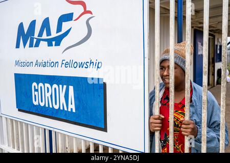 Papouasie-Nouvelle-Guinée, Provinz Eastern Highlands, Goroka, Terminal der Mission Aviation Fellowship (MAF) Stockfoto