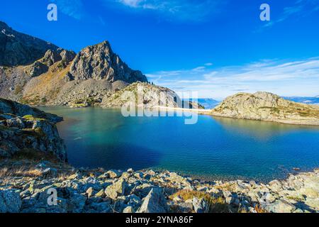 Frankreich, Isere, Umgebung von Grenoble, La Combe-de-Lancey, See Crozet (alt: 1974 m) im Belledonne-Massiv Stockfoto