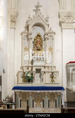 Frankreich, Meurthe et Moselle, Bouxieres sous Froidmont, die Kirche unserer Lieben Frau von der Geburt, der Altar der Jungfrau Stockfoto