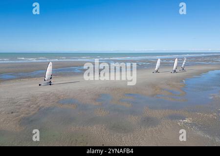 Frankreich, Somme, Quend-Plage, Sandyachten am Strand Stockfoto