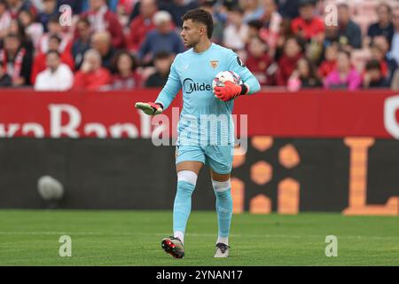 Sevilla, Spanien. November 2024. Alvaro Fernandez vom Sevilla FC spielte am 24. November 2024 im Ramon Sanchez Pizjuan Stadion in Sevilla, Spanien, während des La Liga EA Sports Match zwischen Sevilla FC und Rayo Vallecano. (Foto: Antonio Pozo/PRESSINPHOTO) Credit: PRESSINPHOTO SPORTS AGENCY/Alamy Live News Stockfoto