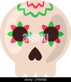 Zuckerschädel mit Ornamenten verziert, um den Tag des Todes zu feiern. Element des hispanischen Urlaubs Cinco de Mayo. Mexikanische Feiertagskone. Einfacher Karikaturvektor Stock Vektor