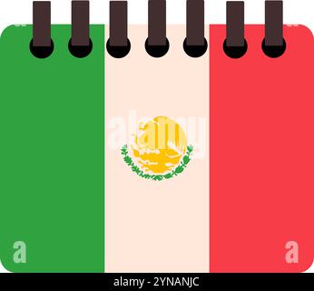 Feiertagskalender mit mexikanischer Flagge auf dem Cover. Element des hispanischen Urlaubs Cinco de Mayo. Mexikanische Feiertagskone. Einfaches Comic-Vektor-Element i Stock Vektor