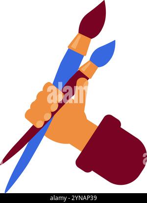 Künstler Hand hält Pinsel zum Malen. Traditionen der Malerei und Kalligraphie. Bild für die Gestaltung kultureller Traditionen der Länder. Einfacher fla Stock Vektor