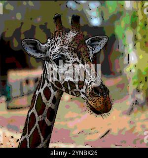 Digital verbessertes Bild eines Portrats einer retikulierten Giraffe (Giraffa reticulata) Stockfoto