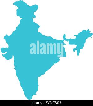 Indien KARTE in Blau, Länderkarte, Indien, Grenzkarte, Grenze von Indien, geografische Karte Stock Vektor