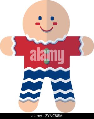 Stilisierter Weihnachtskuchenmann-Charakter. Modernes geometrisches Design mit flachem Weihnachtsdesign. Weihnachtsmotiv-Clip-Art. Stock Vektor