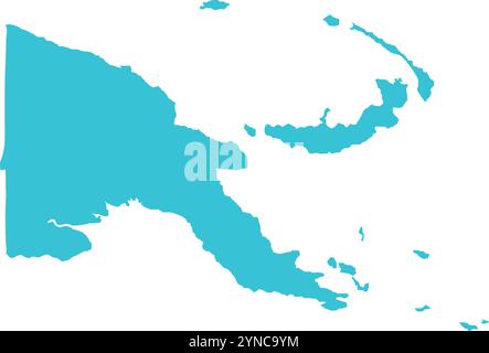 Papua-Neuguinea-KARTE in Blau, Länderkarte, Papua-Neuguinea, Grenzkarte, Grenzlinie von Papua-Neuguinea, geografische Karte Stock Vektor