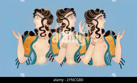 Minoan Ladies Fresco. Eine digital restaurierte Version eines Originalkunstwerkes. Stockfoto