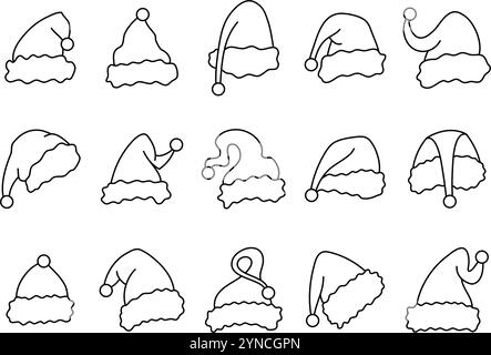 Set mit umrissenen Santa Hats Stock Vektor