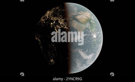 Blick auf die Erde aus dem Weltraum, haben von der Erde bei Nacht und haben am Tag, Stadtlichter von der Umlaufbahn aus gesehen Stockfoto