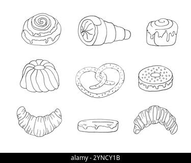 Set von Bäckerei-Kritzelillustration Stock Vektor