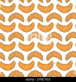 Nahtloses Croissant-Muster mit Doodle. Stock Vektor