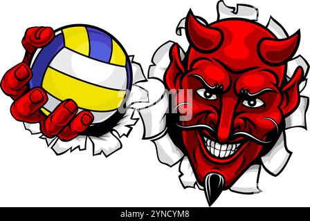 Illustration Des Devil Volleyball Ball Sports Maskottchens Stock Vektor