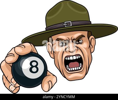 Bohrlehrer Sergeant Billard Pool Maskottchen Stock Vektor