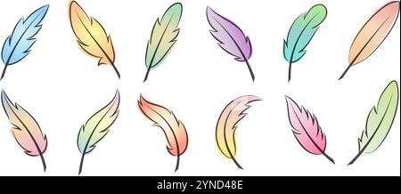 Symbolgruppe „Umrissfedern“ Stock Vektor