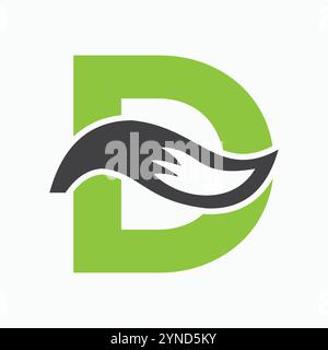 Ursprüngliches Design-Konzept des Buchstaben D mit Fox Tail Symbol Stock Vektor
