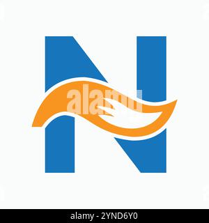 Initial Letter N Fox Logo Design Konzept mit Fox Tail Symbol Stock Vektor