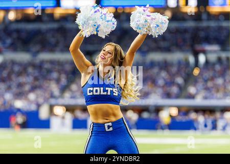 Indianapolis, Indiana, USA. November 2024. Der Cheerleader der Indianapolis Colts tritt im Lucas Oil Stadium in Indianapolis, Indiana, im NFL-Spiel gegen die Detroit Lions auf. John Mersits/CSM/Alamy Live News Stockfoto