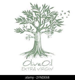 Olivenbaum. Symbol für natives Olivenöl extra. Symbol für Kultur und mediterrane Küche Stock Vektor