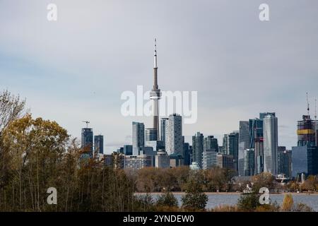 Blick auf die Innenstadt von Toronto vom Tommy Thompson Park in Scarborough, Ontario, Kanada Stockfoto